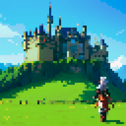 Anime warrior on an adventure with a castle in the backgroun. 