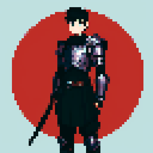 An adventurer; male; about 18 years old; wearing armor; mainly black