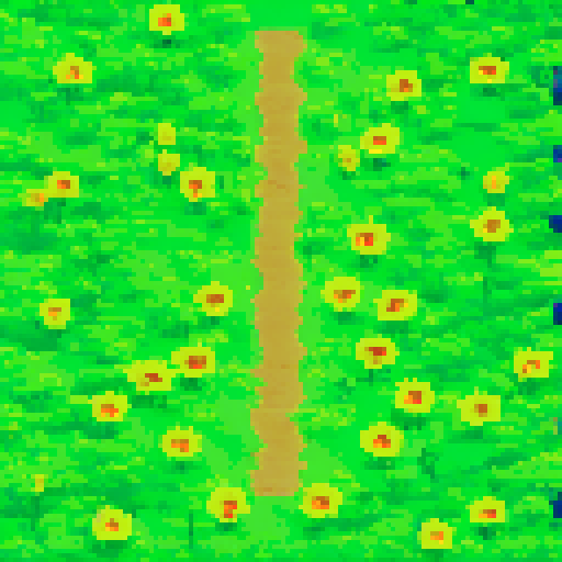 Map view of a vibrant, pixelated landscape with a detailed, sRGB background