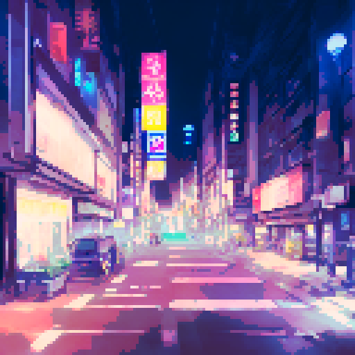 Tokyo street, moonlit scene, neon lights, bustling crowd, vibrant colors, urban landscape, portrait style