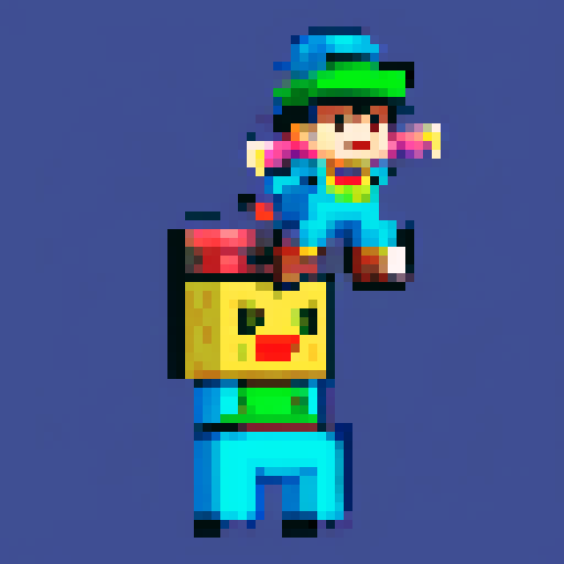 cityscape, urban graffiti, neon lights, brick buildings, bustling streets, vibrant colors, bold lines, retro video game aesthetic, 8-bit characters, low resolution, pixelated textures, digital art, vibrant color palette, contrast, shadows, highlights, perspective, depth, stylized characters, facial expressions, animated movements, dynamic poses, detailed backgrounds, urban atmosphere, nightlife, energetic, lively, youthful, camaraderie, friendship, laughter, adventure