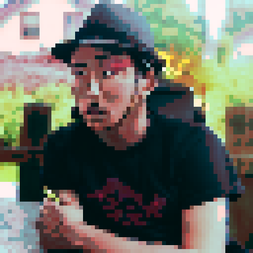 Demon slayer with fire eyes , looking straight , anime styled with vibrat pixel art