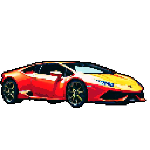 Photorealistic, centered Lamborghini Huracan in a three quarter view, right wheel in front, clean background, pixel art style with sRGB colors