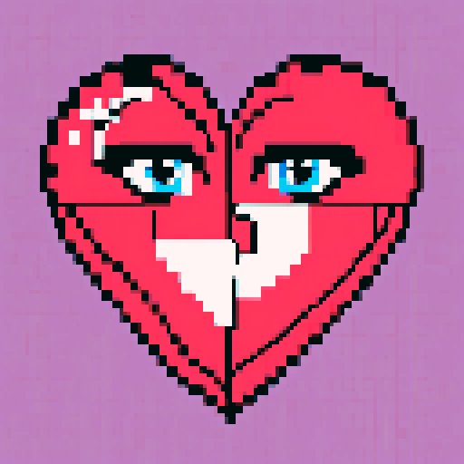 broken red heart, split into two sides, pixel art, sRGB colors, bright colors portrait