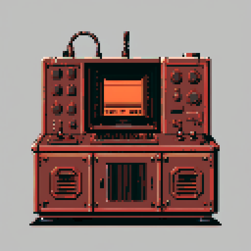 Make me a big rusty copper machine console/interface.