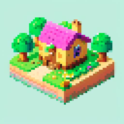 Animal Crossing-style pixel art, 64x64, seamless ground tiles like grass, dirt, sand, water, stone path, pastel colors with soft greens #A8D8A8, pinks #F8C8C8, blues #B8D8F8, cozy retro aesthetic, transparent background