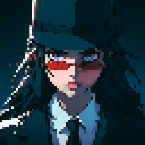 mafia, fedora hat, sunglasses, pixel art, sRGB, bust, shadows, noir, contrast, sharp lines, atmospheric lighting