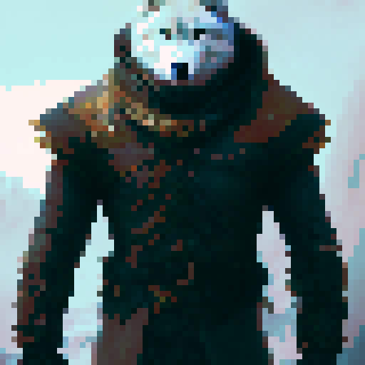 In the picturesque Norse medieval village stands a fearless Nordic warrior, with golden hair and a mighty beard. Wielding two axes, one in each hand, he exudes power and determination. His attire consists of rugged leather garments, adorned only with a leather shoulder guard on his right shoulder. A significant portion of his strong physique is exposed, showcasing his formidable strength.

By his side walks his loyal companion, a majestic white wolf. The wolf's eyes gleam with ancient wisdom as 