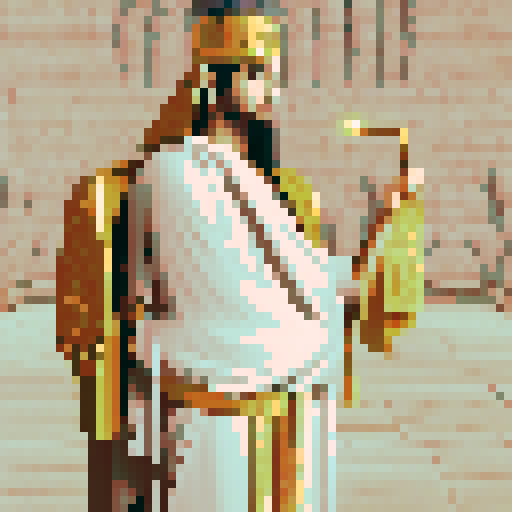  art, glowing eyes, flowing robes, golden staff, hieroglyphics, majestic headdress, ancient temple, sand dunes