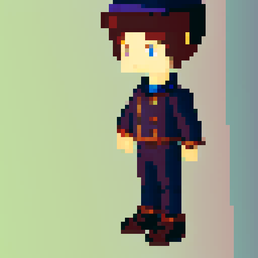 main character sprite with animations. young steampunk airship captain who fights with dual pistols