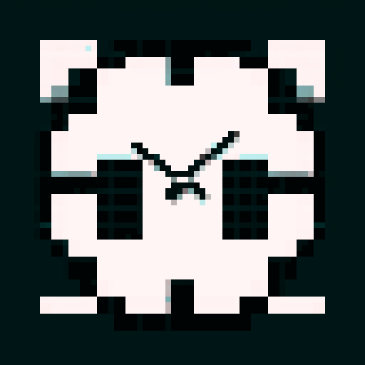 pixelated black and white clock, time set to 1, pixel art style, sRGB