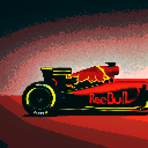 Red bull formula 1 car, full car in view, side profile, red background, close up