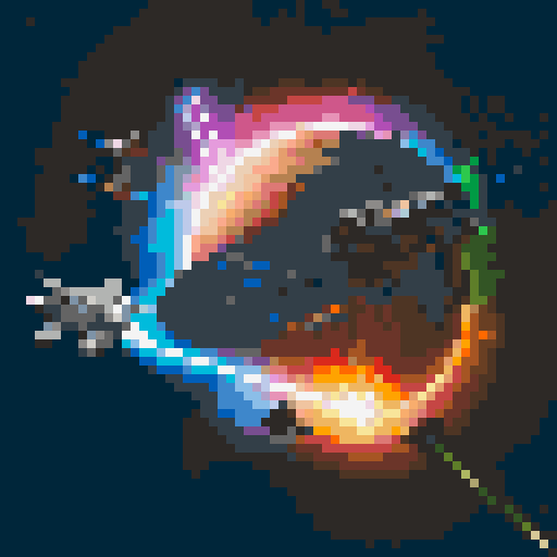 A pixelated Millennium Falcon soaring through a vibrant cosmos, illuminated by the glow of a neon lightsaber duel between Darth Vader and Luke Skywalker, with explosions of pixelated debris creating a mesmerizing display of retro-style Star Wars cover art