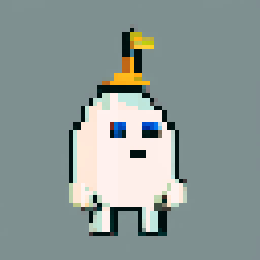 a potato with a hat on his head, small eyes, hands, and mouth