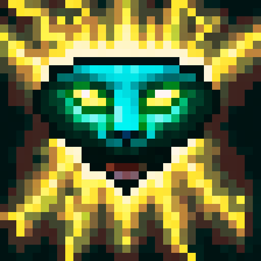 Goofy Cat, skillfully drawn, close up, pixelated, sRGB colors, game icon, 32x32 pixel art