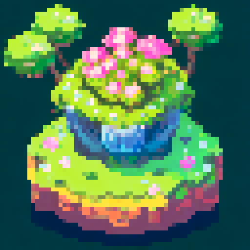 Create a pixel art representation of a small sprouting plant or seedling, capturing the essence of growth, nurturing, and cultivating potential. 