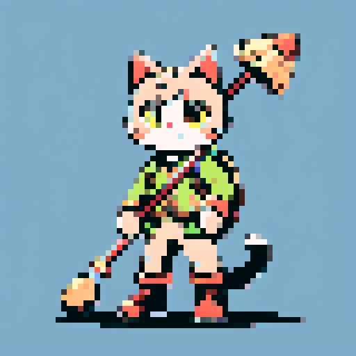 Cat, dog, turtle, standing as a front, holding broomsticks