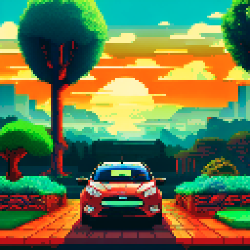 Photorealistic, centered Ford Fiesta in a three quarter view, right wheel in front, clean background, pixel art style with sRGB colors