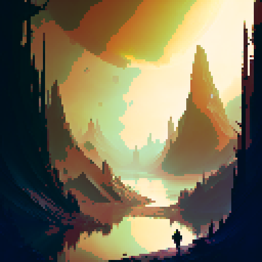 Dark, murky waters reflecting twisted and gnarled trees, their branches adorned with vibrant yellow leaves tainted by toxic substances, set against the backdrop of a mysterious and fantastical RPG world