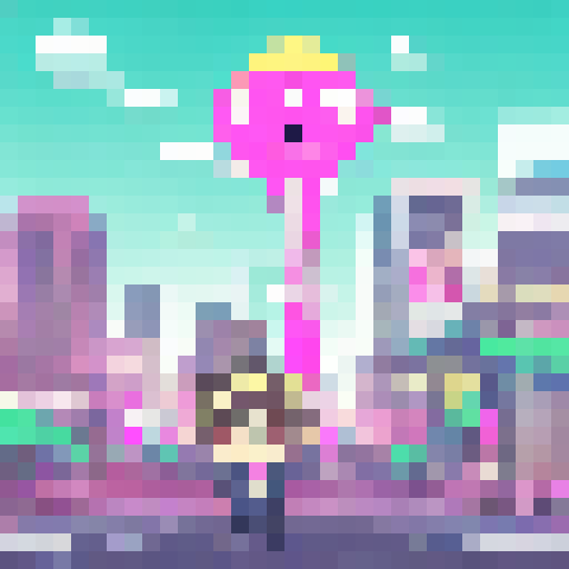 Chibi boy with oversized head, rosy cheeks, and big eyes holding a steaming bowl of ramen in a bustling, neon-lit Tokyo street corner with towering skyscrapers and cherry blossom trees in full bloom, all rendered in vibrant anime style.