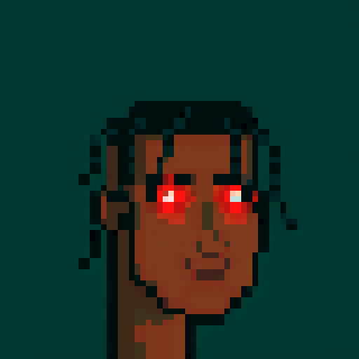 A young man with dreadlocks, white glowing eyes, dark solid green background, man cropped at the waist