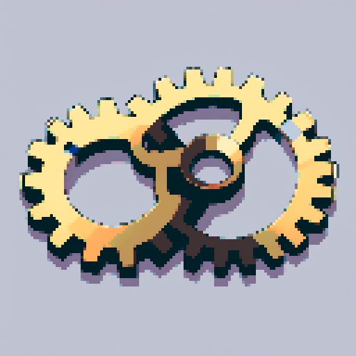 two metallic grinding gears, interlocked teeth, 