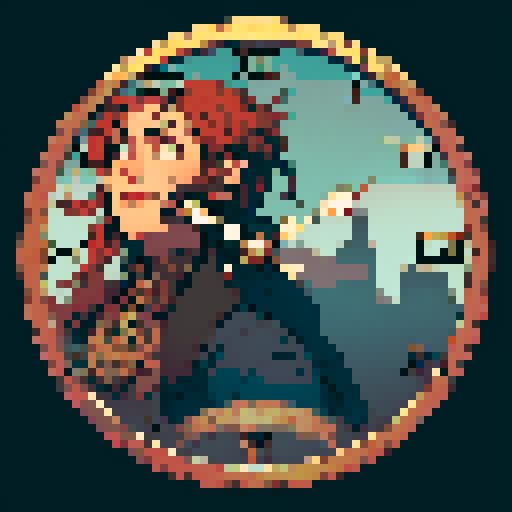 Steam Clock Tower, vintage, Victorian era, copper pipes, brass gears, steam-powered, ornate, intricate details, clock face, roman numerals, mechanical, whirling steam, wisps of fog, pixelated, vibrant colors, retro, nostalgic, 8-bit aesthetic, sRGB palette