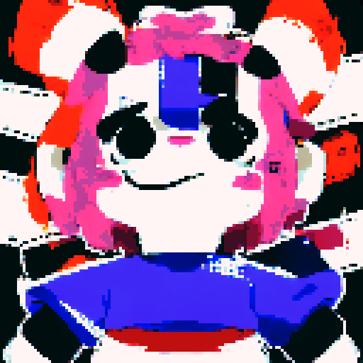panda jumping, pixelated spritesheet, close-up of character's face, anime style, vibrant color palette
