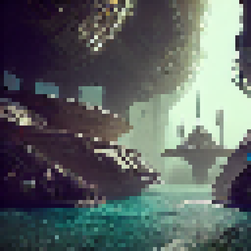 Dystopian underwater city, retro-futuristic architecture, genetically modified creatures, plasmid-induced powers, steampunk technology, and a lone protagonist fighting for survival in a world gone mad.