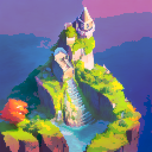 Majestic castle perched on a rocky cliff, surrounded by lush greenery and cascading waterfalls, with a vibrant sunset painting the sky in hues of gold and crimson, all captured in a landscape portrait style