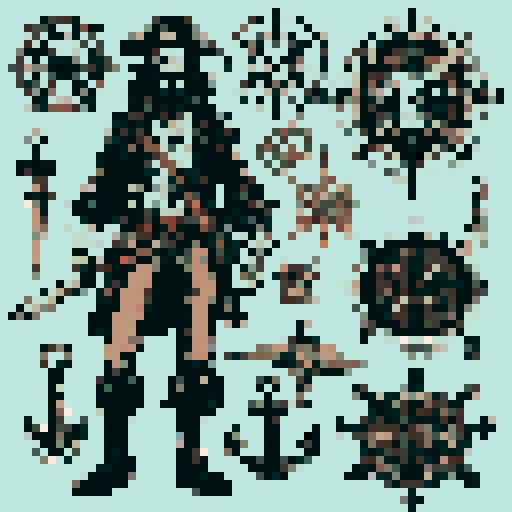 a pirate, gritty, dark, and heavily influenced by traditional nautical tattoos, with a touch of steampunk