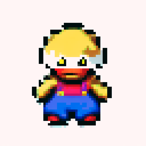 A single pixel art sprite of Pikachu from Pokemon looking forward with a plain expression