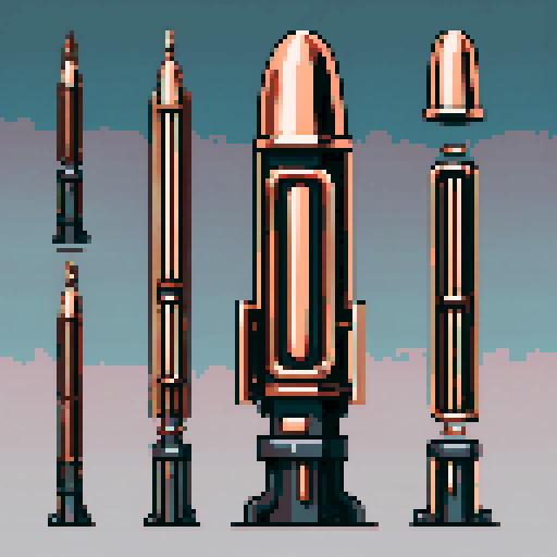 I want a tall vertical copper structure reminiscent of a organ pipe. It should have strange mechanical details that could interlock with each other. I also want this object usable an asset in a videogame, meaning only one object per image, outlined with a strong black stroke, on a solid-color background.