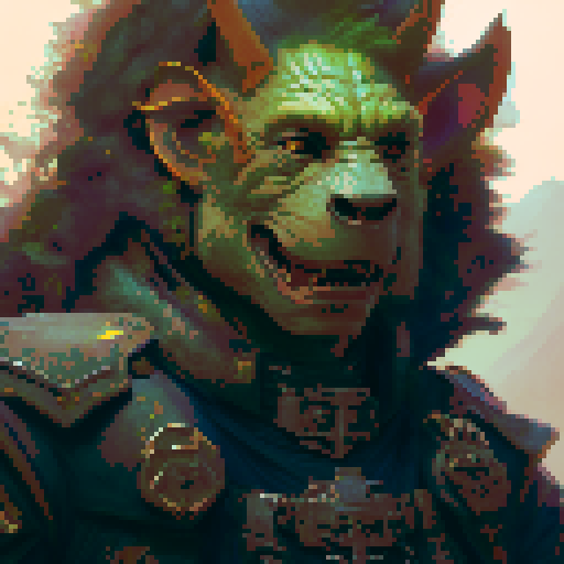 Orc warrior, medieval, fierce, angry chieftain, battle-ready, muscular, wielding a massive axe, adorned with intimidating tribal tattoos, standing amidst a smoky battlefield, surrounded by fallen enemies, in a fantasy RPG art style