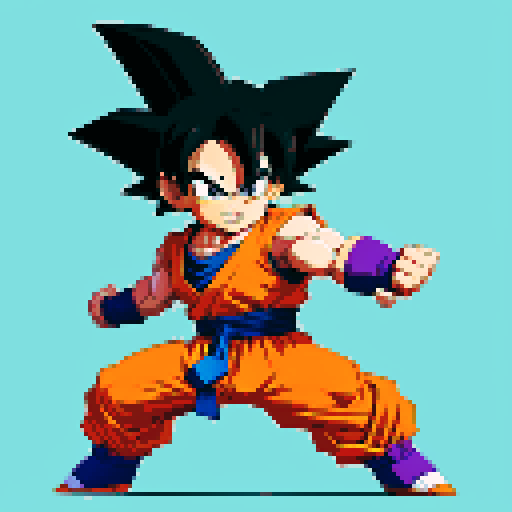 Create Goku from Dragonball Z in the style of TMNT Shredders Revenge. In an idle fighting stance.