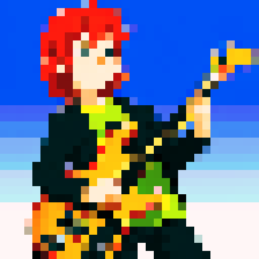 cat playing bass, meme style, pixel art, sRGB