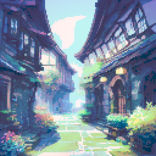 Misty, towering shrines and temples loom over narrow alleys and dimly lit streets, their intricate carvings and detailed mosaics illuminated by flickering lanterns in the landscape portrait style