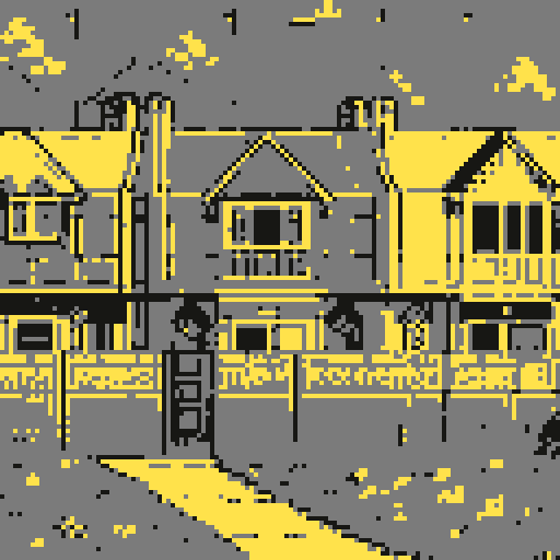 Modest suburban american row houses, legend of Zelda isometric perspective, side view, tile based art, 8x8 tiles, pixel art
