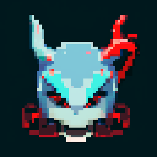 red dragon head, sprite, vibrant colors, glowing eyes, horns, 8-bit art style