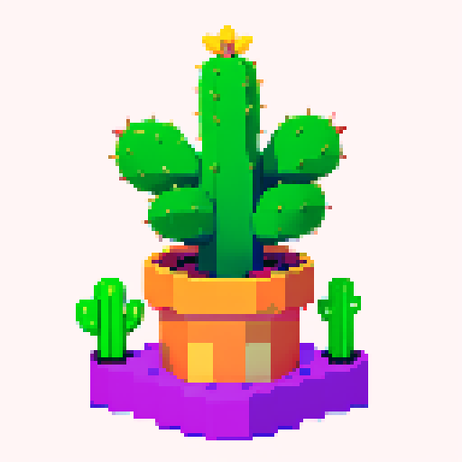 cactus with purple flower on top, close up, game icon, white background
