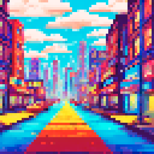 vibrant colors, retro aesthetic, bustling city street, neon signs, crowded marketplace, towering skyscrapers, steam rising from manhole covers, rain-soaked pavement