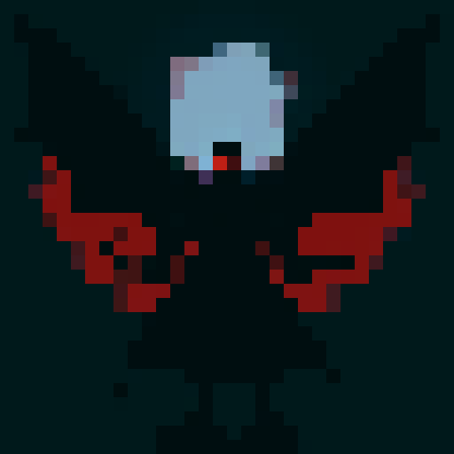A larger, more menacing shadowy figure with smoky tendrils, large bat-like wings, and piercing red eyes. Its body is mostly hidden in darkness, giving it an ethereal, ghostly appearance. 
