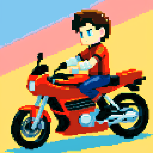 
man on a motorbike, anime
