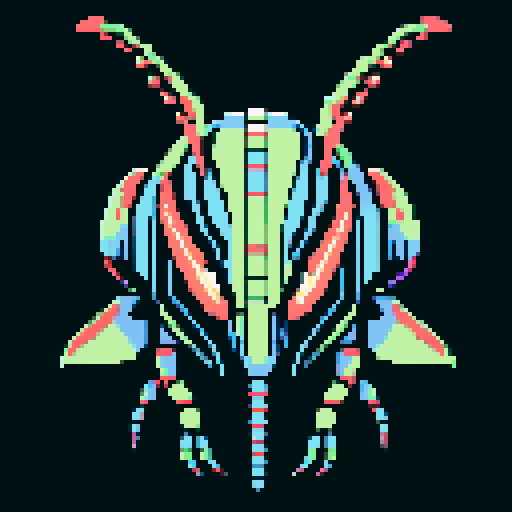 praying mantis helmet, retro 8-bit, intricate detailing, sharp angles, pixel art, 4 colors limit