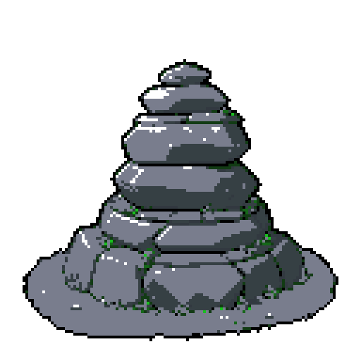 2d grey stone pile of boulders in an ancient english style. Old and crumbling but still upright. Green vines crisscross it. Usable as an asset (clear, thick lines and a white background). Put a black stroke around the composition