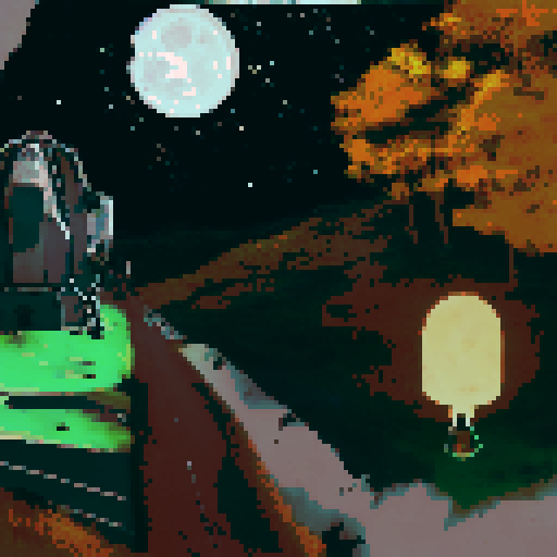 the main protagonist, gurney as seen in the bottom right is on a hill looking over a desolate area with sparse plant life up in flame. We see the back of his head, with his square jaw and a cigarette in his mouth. in the distance is a large laboratory, which has smoke coming out of it and a hole in the top. The sky is full of starts, a moon and a distant alien planet. Gurney must be present with his distinct head seen in the reference image, his green top dark brown pants
