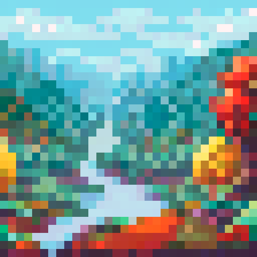 lush green forest, towering mountains, flowing river, blooming wildflowers, colorful birds soaring, cascading waterfall, golden sunlight filtering, serene lake surrounded, misty morning fog, vibrant autumn leaves, majestic oak tree, tranquil meadow, starry night sky, rolling hills, sparkling dewdrops on leaves, gentle breeze rustling