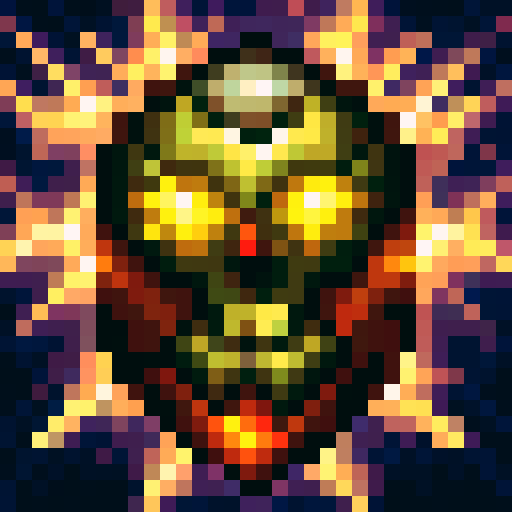 skull with explosion behind it, instakill