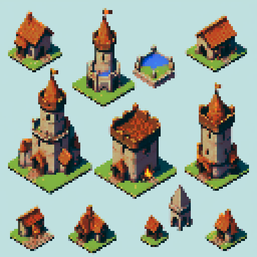 isometric, tower of mages, building in castle, medieval, inside, potions, book shelfs, building, table,block