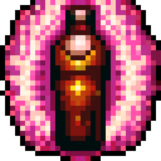 A graphic of a bubbling, red potion bottle with a stopper.